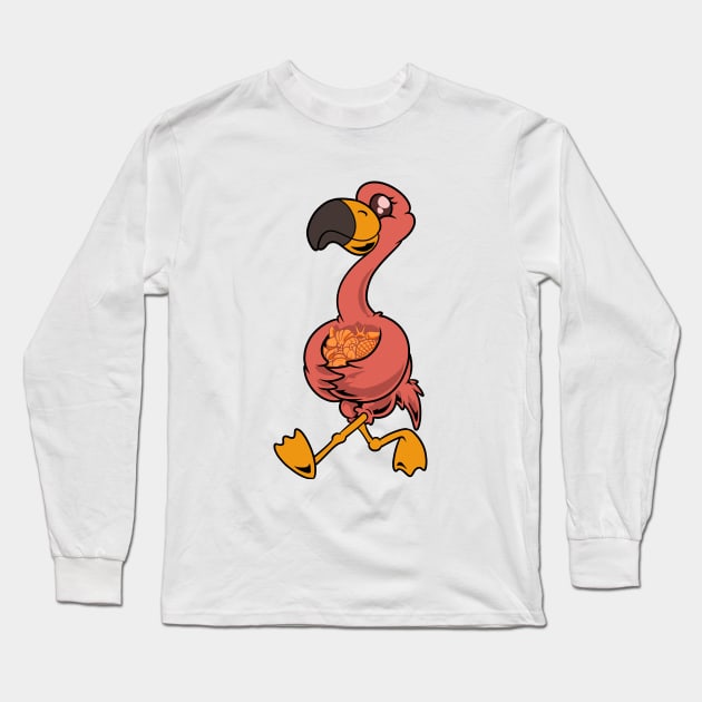 Cartoon flamingo collects pussy Long Sleeve T-Shirt by Modern Medieval Design